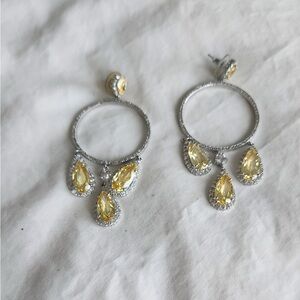 Elegant Silver and Yellow Teardrop Earrings
